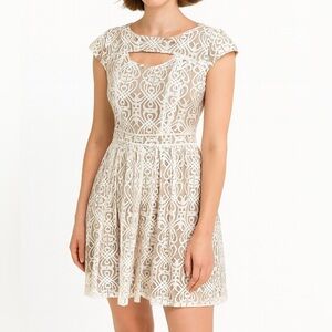 Pinky Ivory lacy dress with beige lining, Size S